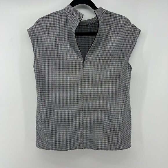 NEW TIBI HUDSON‎ Mock-Neck Houndstooth Sleeveless Blouse Luxury Business Size XS - Picture 4 of 11